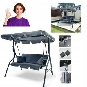 HUŚTAWKA OGRODOWA 3 OSOBOWA SZARA BUJANA REGULOWANY DASZEK MOCNA 240KG